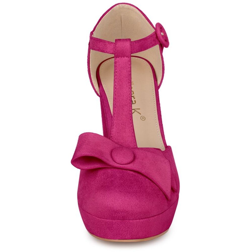 Allegra K Pink T-Strap Platform Heels - Picture 2 of 6